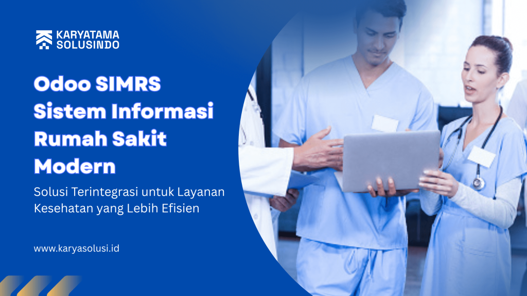 Dokter menggunakan laptop dengan aplikasi Odoo SIMRS untuk rekam medis elektronik
