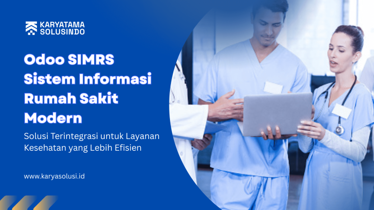 Dokter menggunakan laptop dengan aplikasi Odoo SIMRS untuk rekam medis elektronik